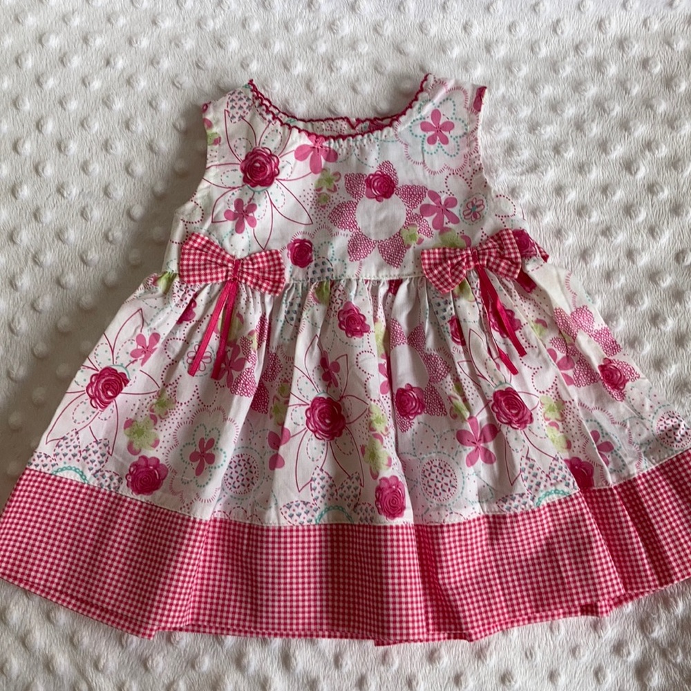 Bon Bebe Pink/White Floral & Gingham Dress